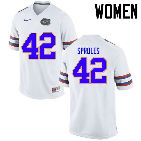 Women's NCAA Florida Gators Nick Sproles #42 Stitched Authentic Nike White College Football Jersey MKU5565DF